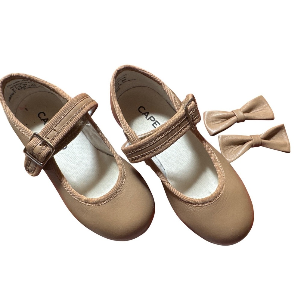 Capezio Caramel‎ Leather Tap Shoes Girls Size 7.5 W with Bow Appliques